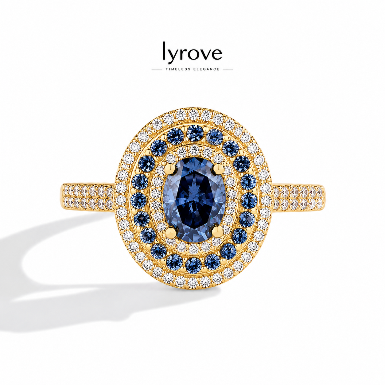 Lyrove™ Oval Blue Moissanite Halo Ring