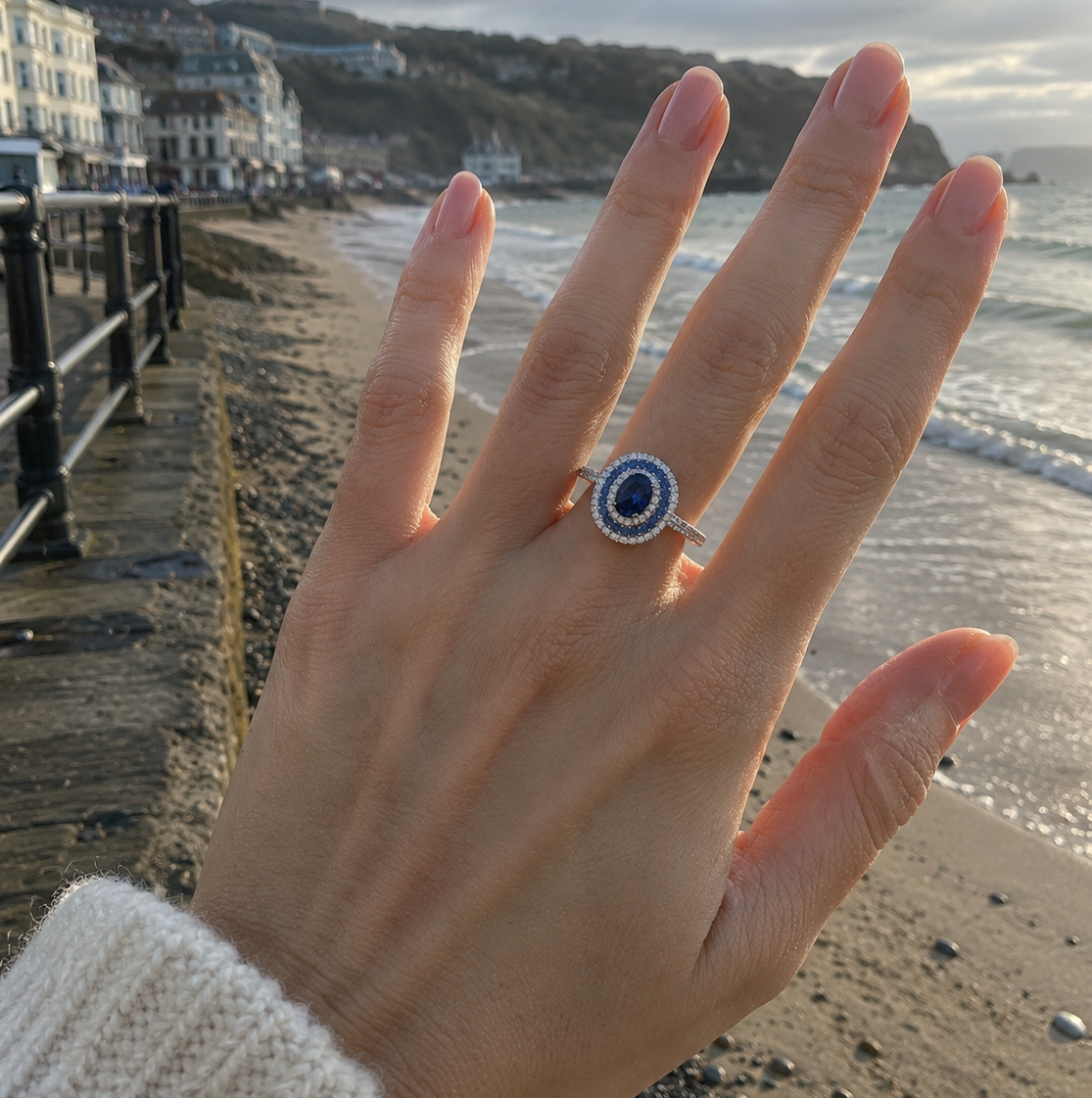 Lyrove™ Oval Blue Moissanite Halo Ring