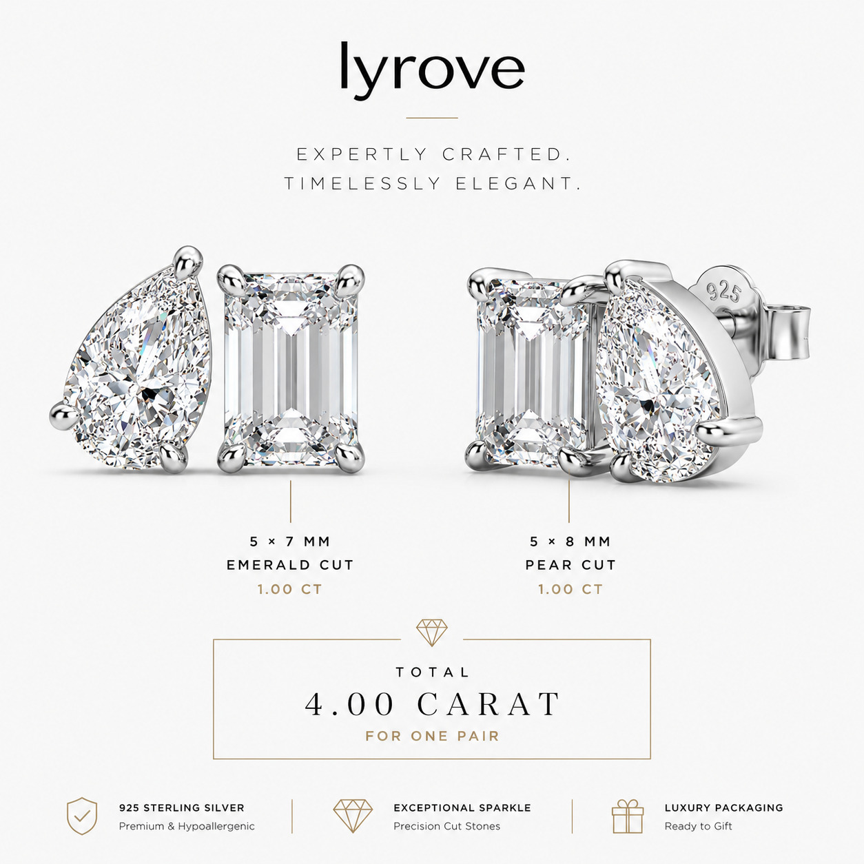 Lyrove 4CTTW Marquise & Pear Moissanite Stud Earrings