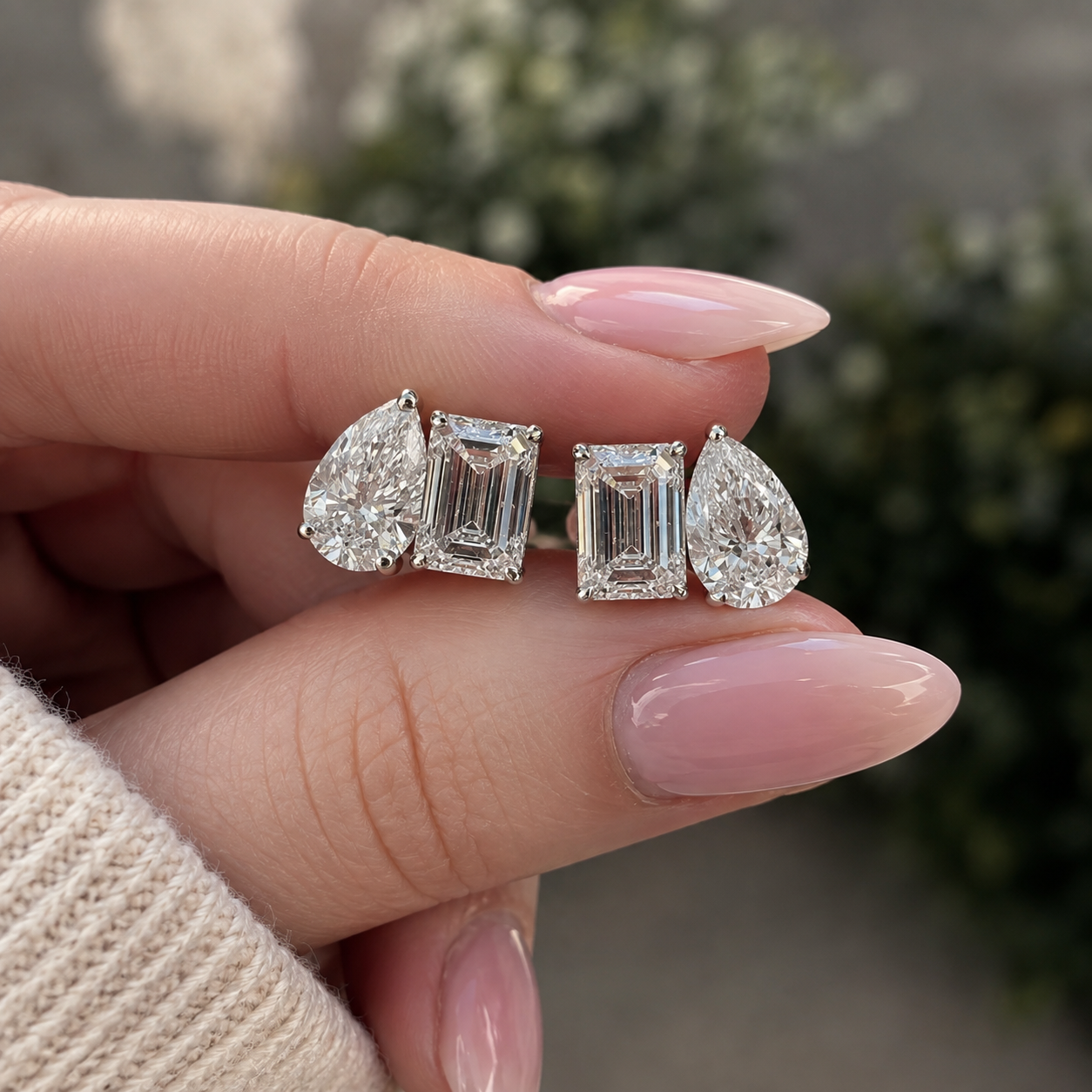 Lyrove 4CTTW Marquise & Pear Moissanite Stud Earrings