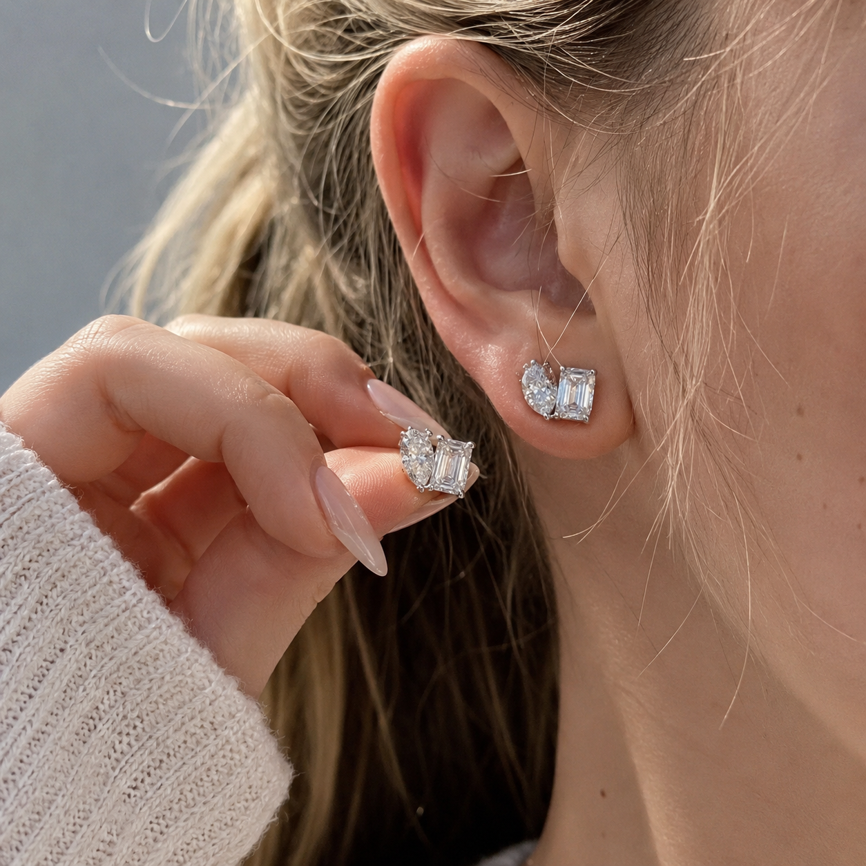 Lyrove 4CTTW Marquise & Pear Moissanite Stud Earrings