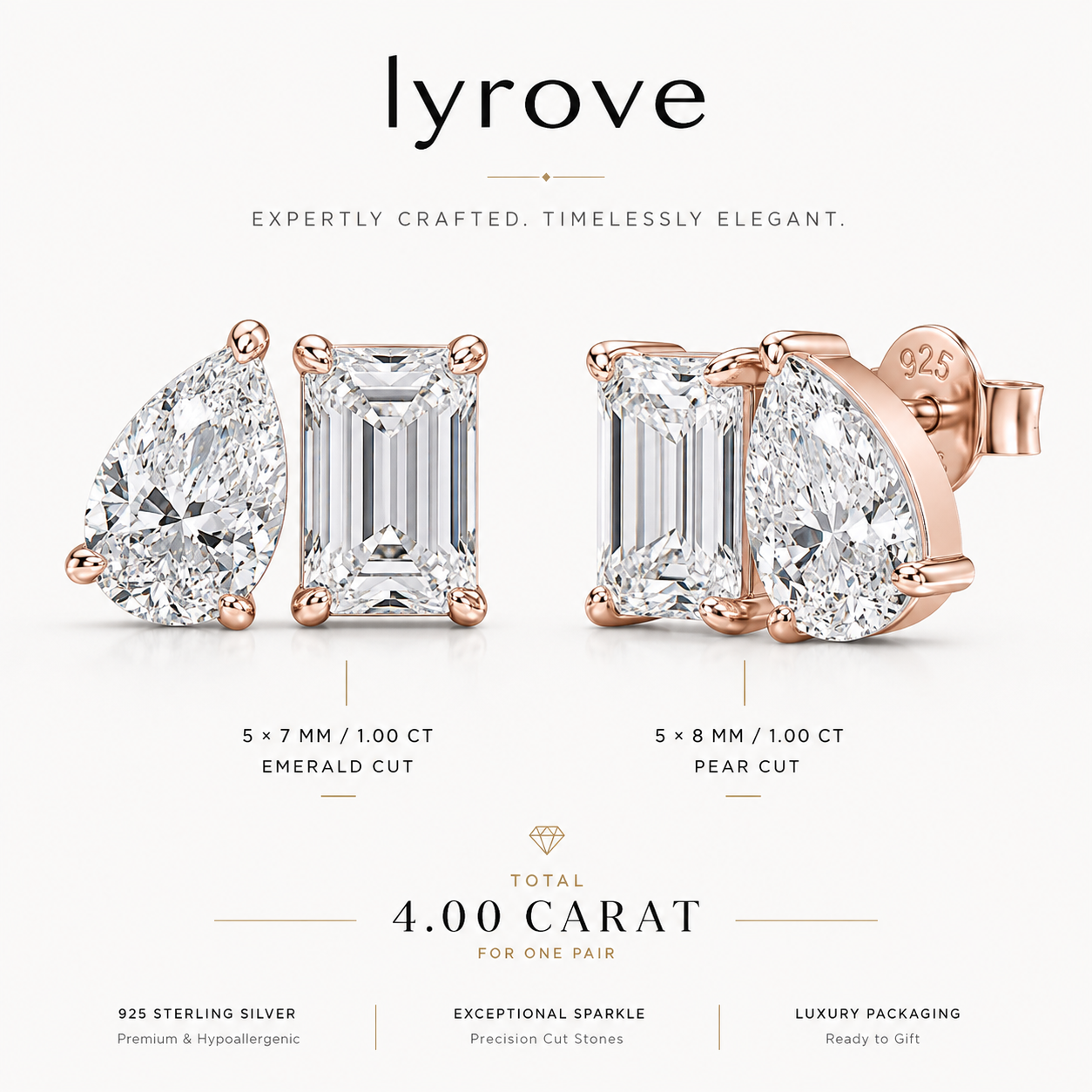 Lyrove 4CTTW Marquise & Pear Moissanite Stud Earrings