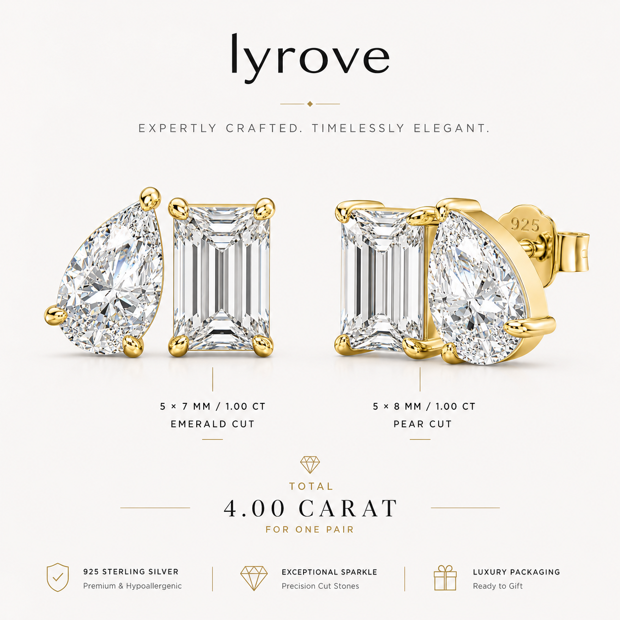 Lyrove 4CTTW Marquise & Pear Moissanite Stud Earrings