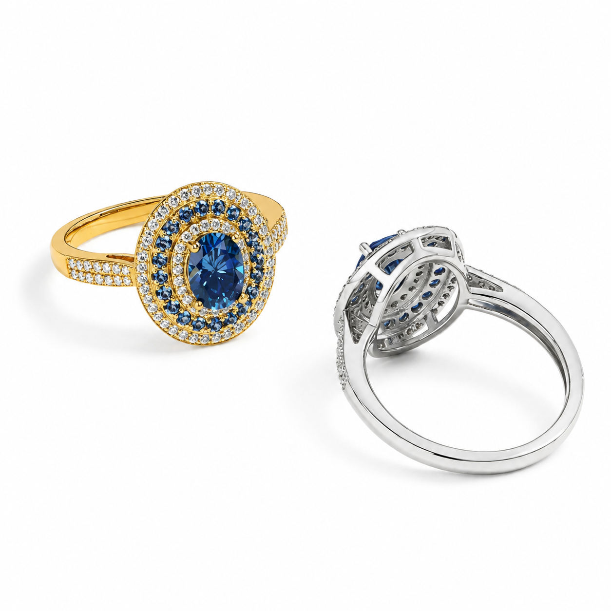 Lyrove™ Oval Blue Moissanite Halo Ring